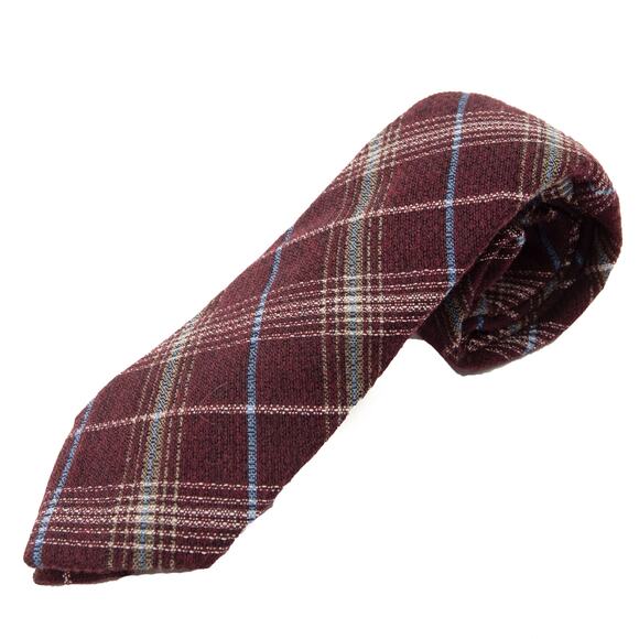 Daniel Cremieux Burgundy Plaid Wool Silk Blend Neck Tie Necktie - Picture 1 of 6